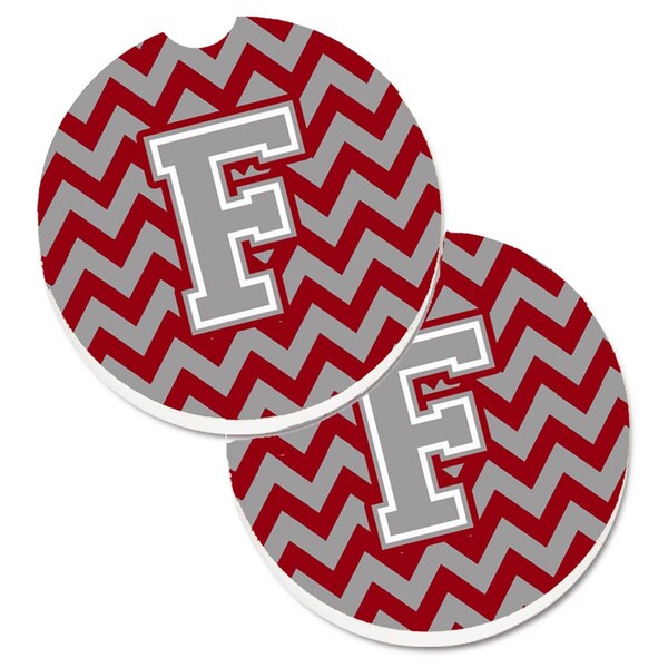 Carolines Treasures Letter F Chevron Crimson and Grey Cup Holder Car Coaster, PK2 CJ1043-FCARC - main